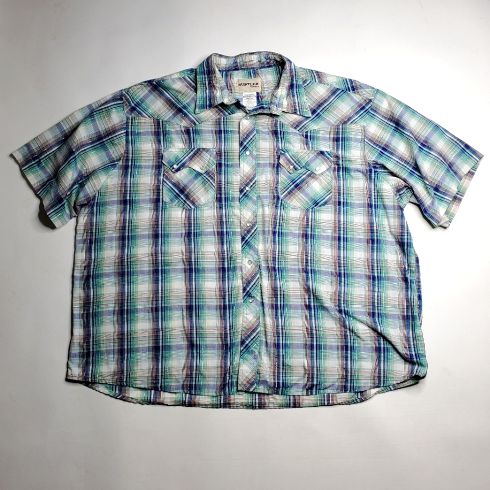 Rustler Wrangler Metallic Shining Plaid Pearl Snap